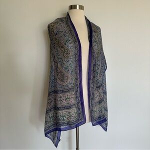 Vintage Long 100% Silk Purple Floral Scarf Head Wrap